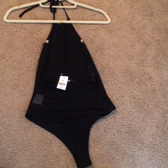 Black Halter Body Suit with Floral Detail - Picture 3 of 4